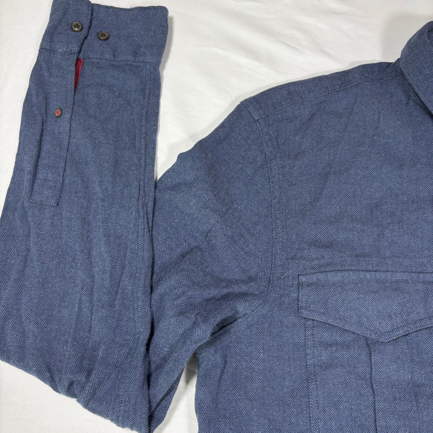 Banana Republic Heritage Shirt Men L Blue Herringbone Tailored Slim Fit Casual