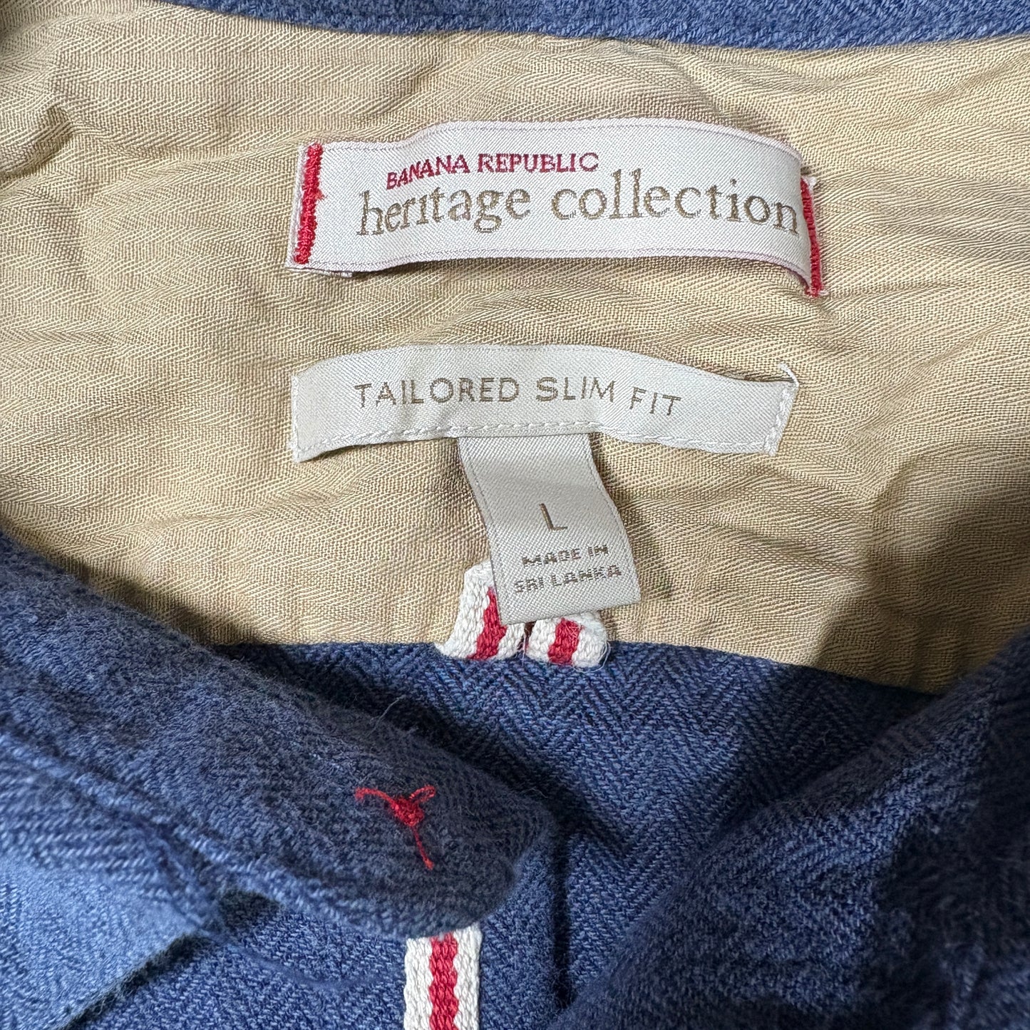 Banana Republic Heritage Shirt Men L Blue Herringbone Tailored Slim Fit Casual