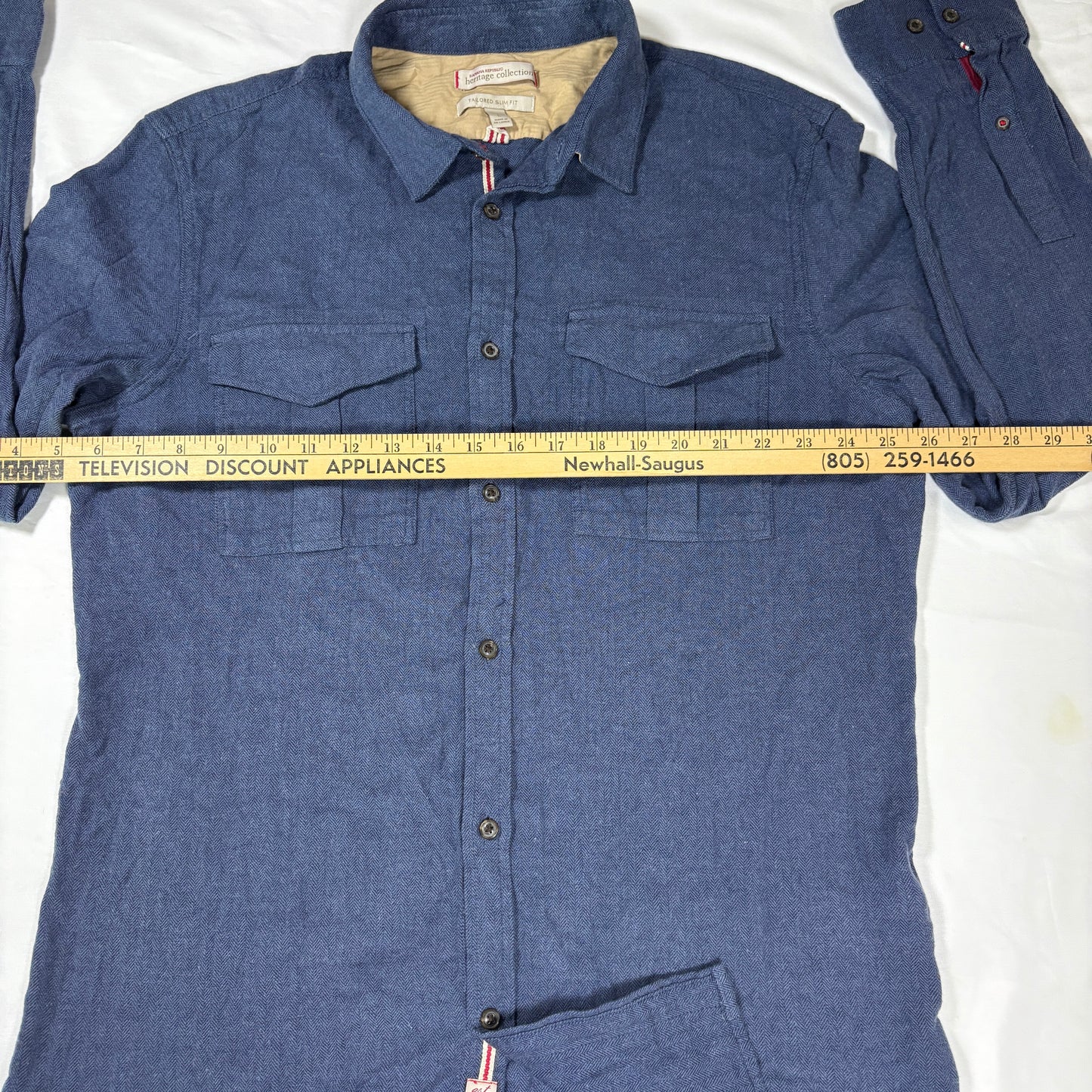 Banana Republic Heritage Shirt Men L Blue Herringbone Tailored Slim Fit Casual