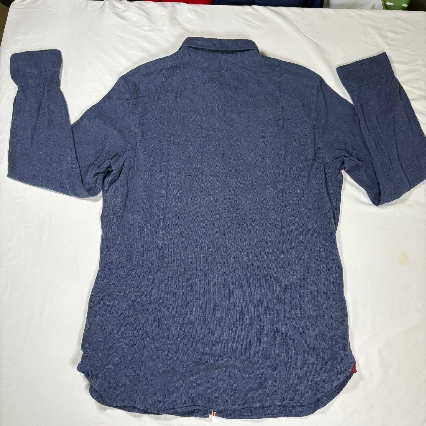 Banana Republic Heritage Shirt Men L Blue Herringbone Tailored Slim Fit Casual