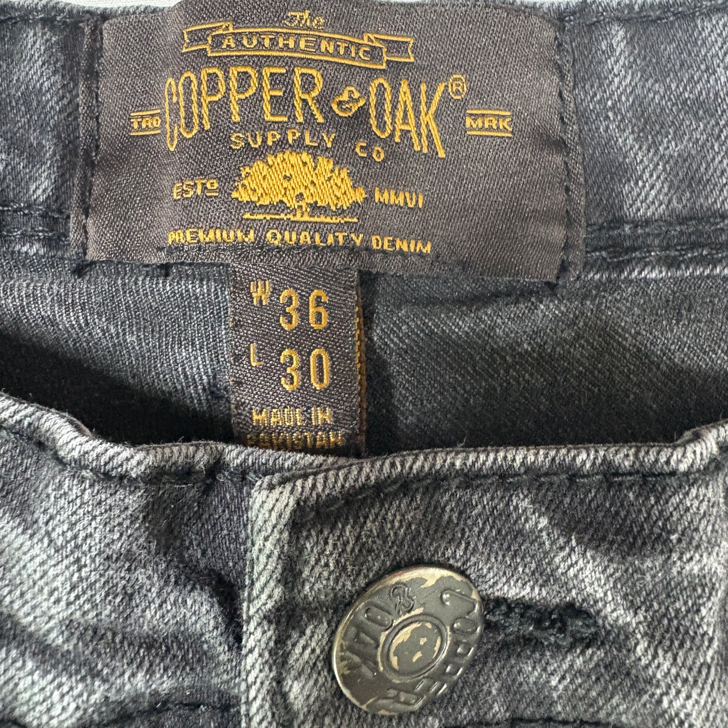 Copper & Oak Jeans Men 36x30 Slim Straight Gray Black Wash Denim Casual Pants