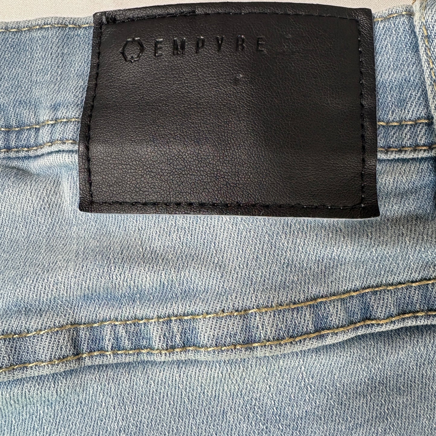 Mens Jeans Empyre Distressed Light Wash 34x32 Straight Fit Casual Ripped Denim