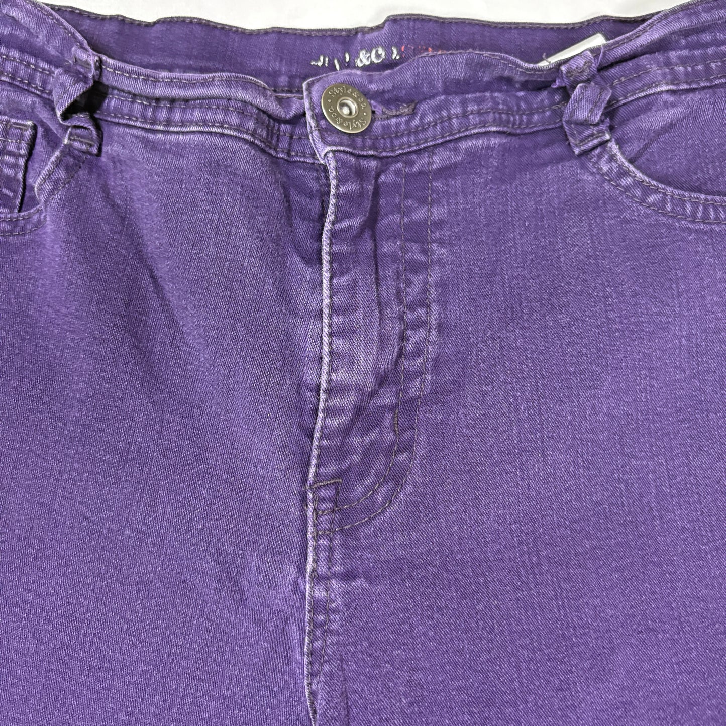 Style & Co Slim Leg Jeans Women 12S Purple Tummy Control Stretch Denim Baggy