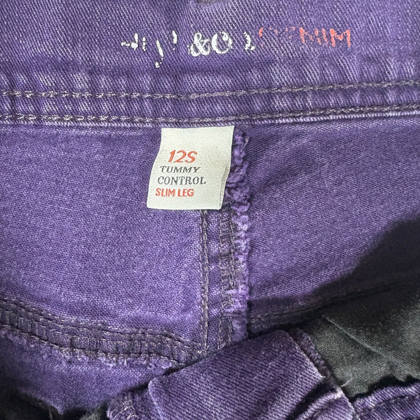 Style & Co Slim Leg Jeans Women 12S Purple Tummy Control Stretch Denim Baggy