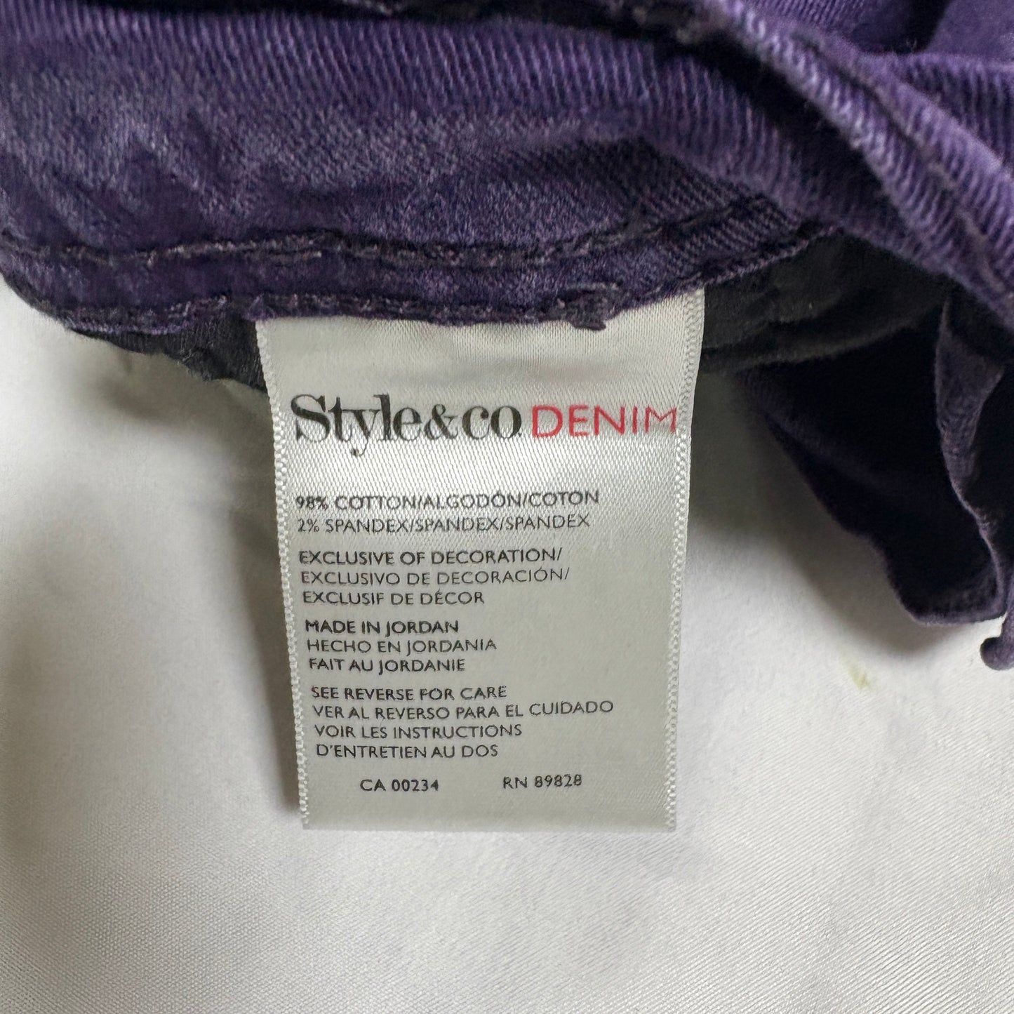 Style & Co Slim Leg Jeans Women 12S Purple Tummy Control Stretch Denim Baggy
