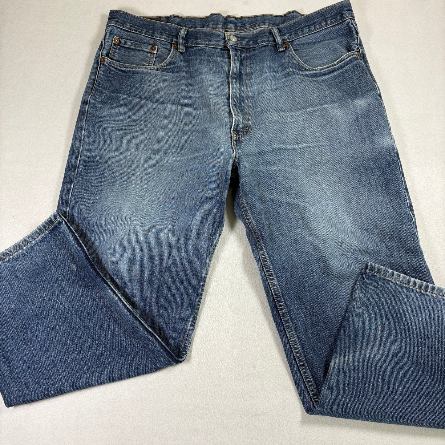 Levi’s 501 Mens Jeans 42x30 Blue Distressed Button Fly Straight Leg
