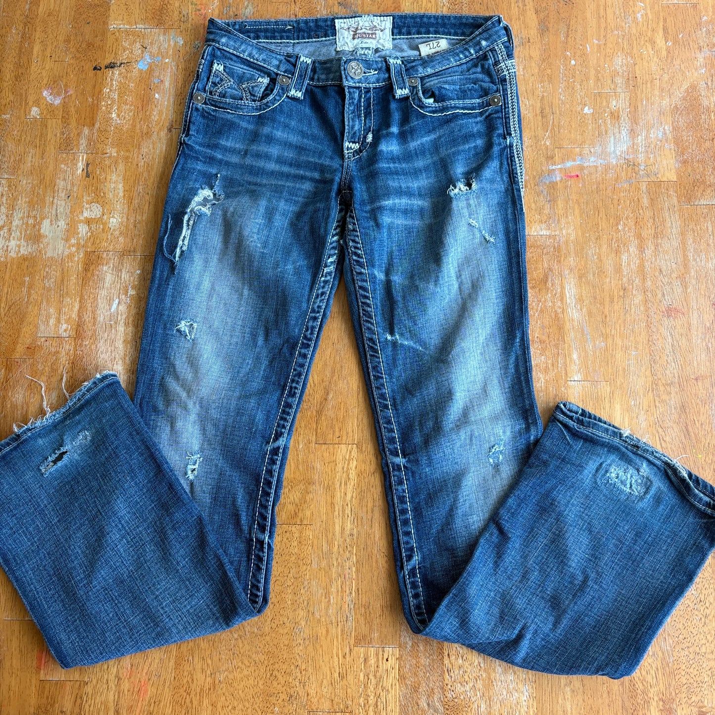 Big Star Liv Womens 27L Distressed Bootcut Jeans Medium Wash Stretch