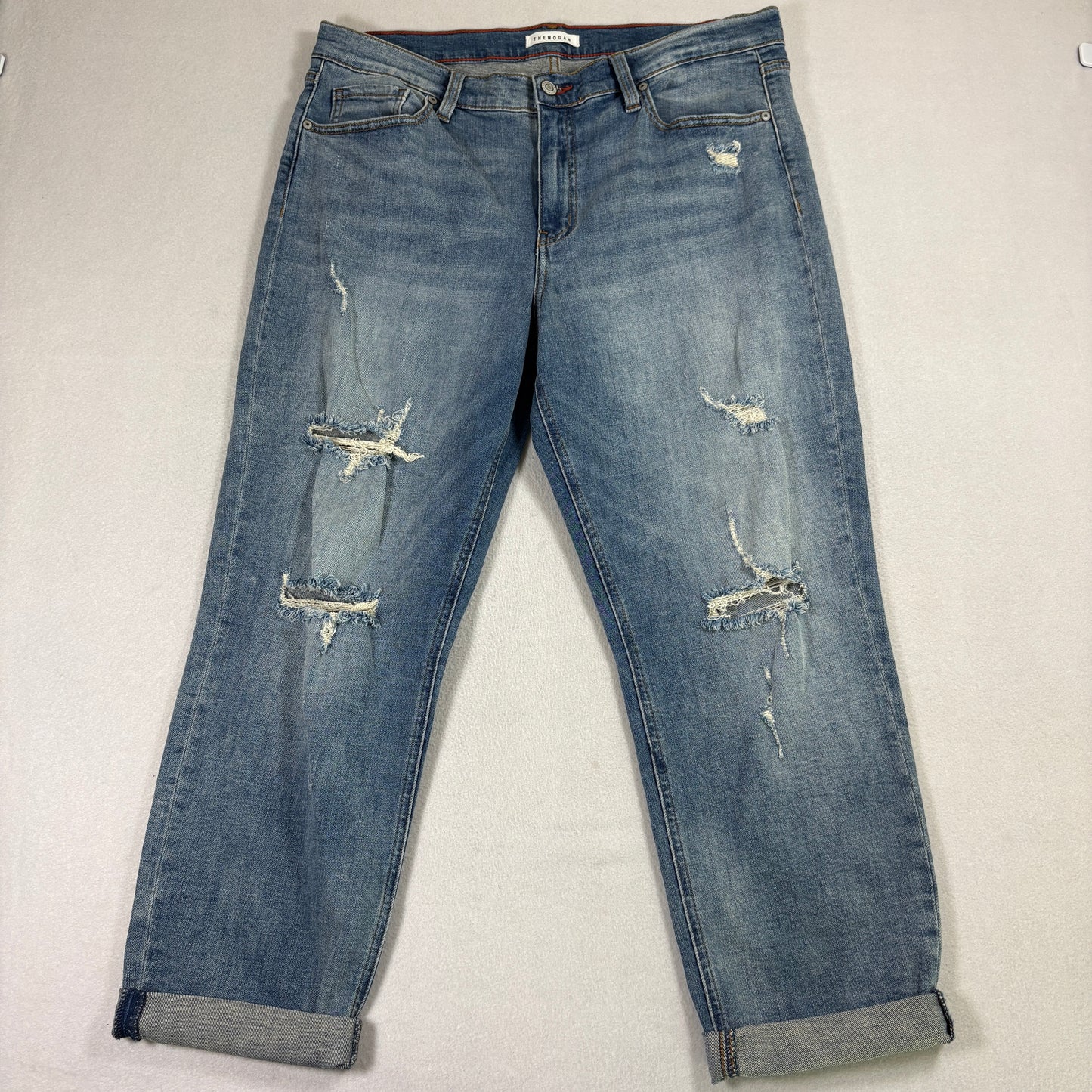 Eunina Themogan Frankie Jeans 15 Blue Low Rise Girlfriend Distressed Denim