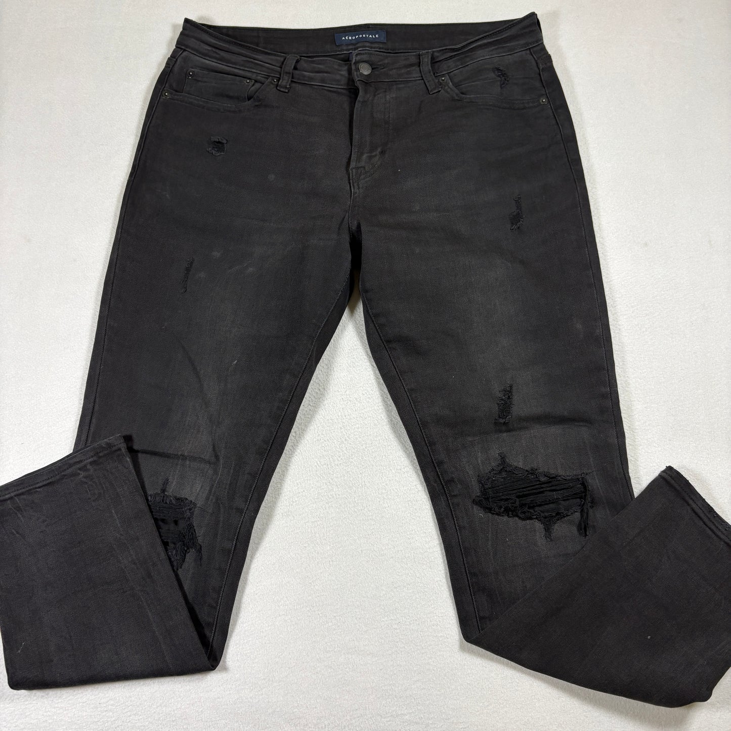 Aeropostale Jeans Mens 33x32 Black Distressed Athletic Skinny Denim Grunge Y2K