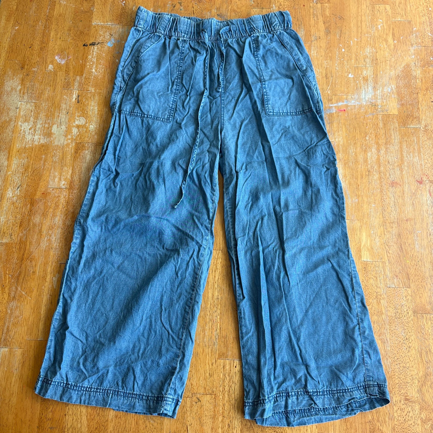 Thread & Supply Women’s Wide Leg Pants Blue Lyocell Drawstring Elastic Waist L