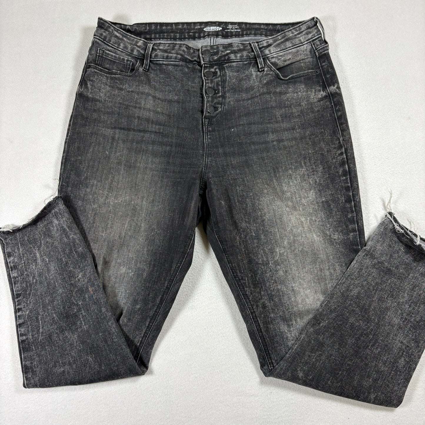 Old Navy Jeans Womens 14 Black Button Fly Rockstar Skinny Distressed Denim Y2K