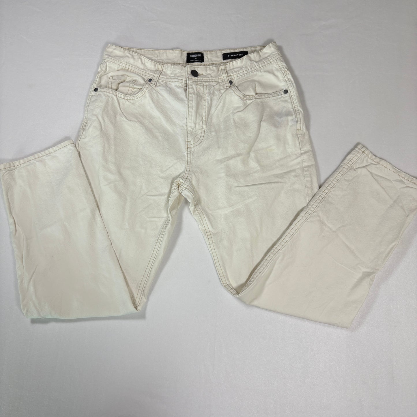Cotton On Jeans Mens 30 White Straight Leg Denim Pants Casual Neutral Style