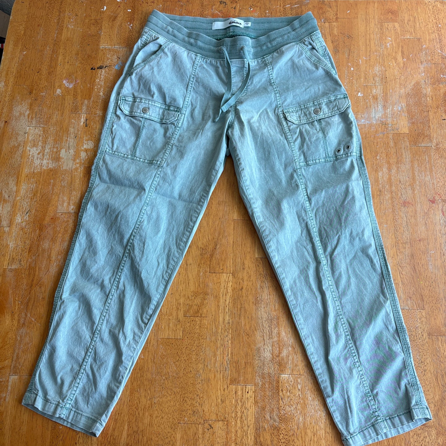 Sonoma Cargo Jogger Pants Womens 10 Sage Green Drawstring Stretch Utility
