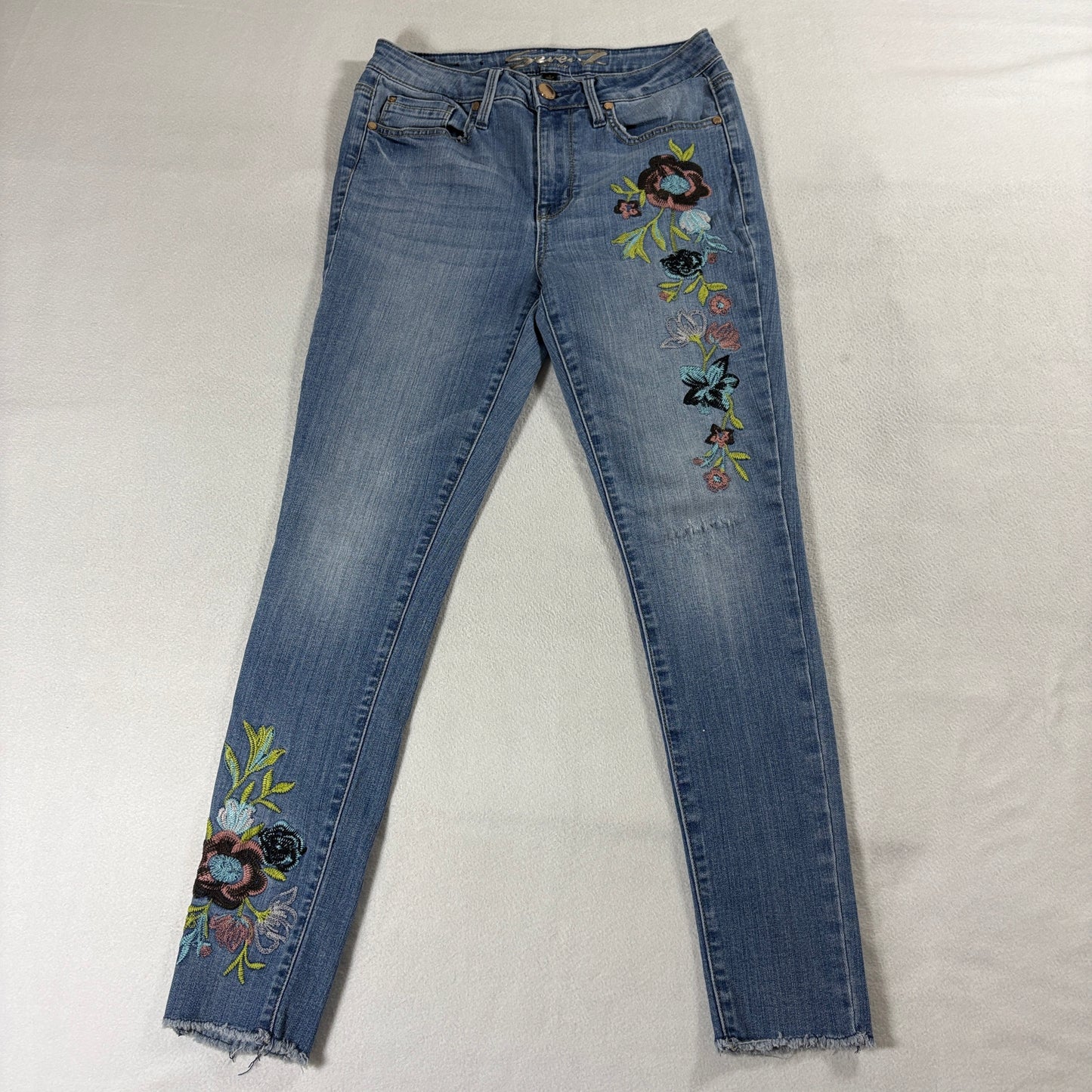 Seven7 Mid Rise Skinny Jeans Sz 6 Floral Embroidered Denim Stretch Fits 28x27