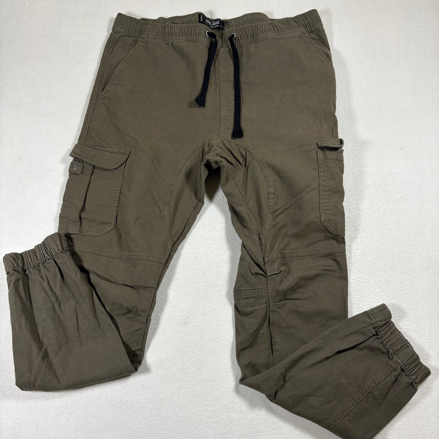 Cotton On Cargo Jogger Pants Mens 34 Olive Green Elastic Cuff Project Repair