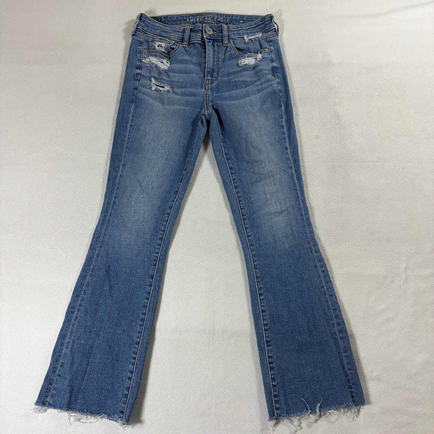 American Eagle Super Stretch Kick Boot Jeans 4 Short Raw Hem Fits Like 26x27