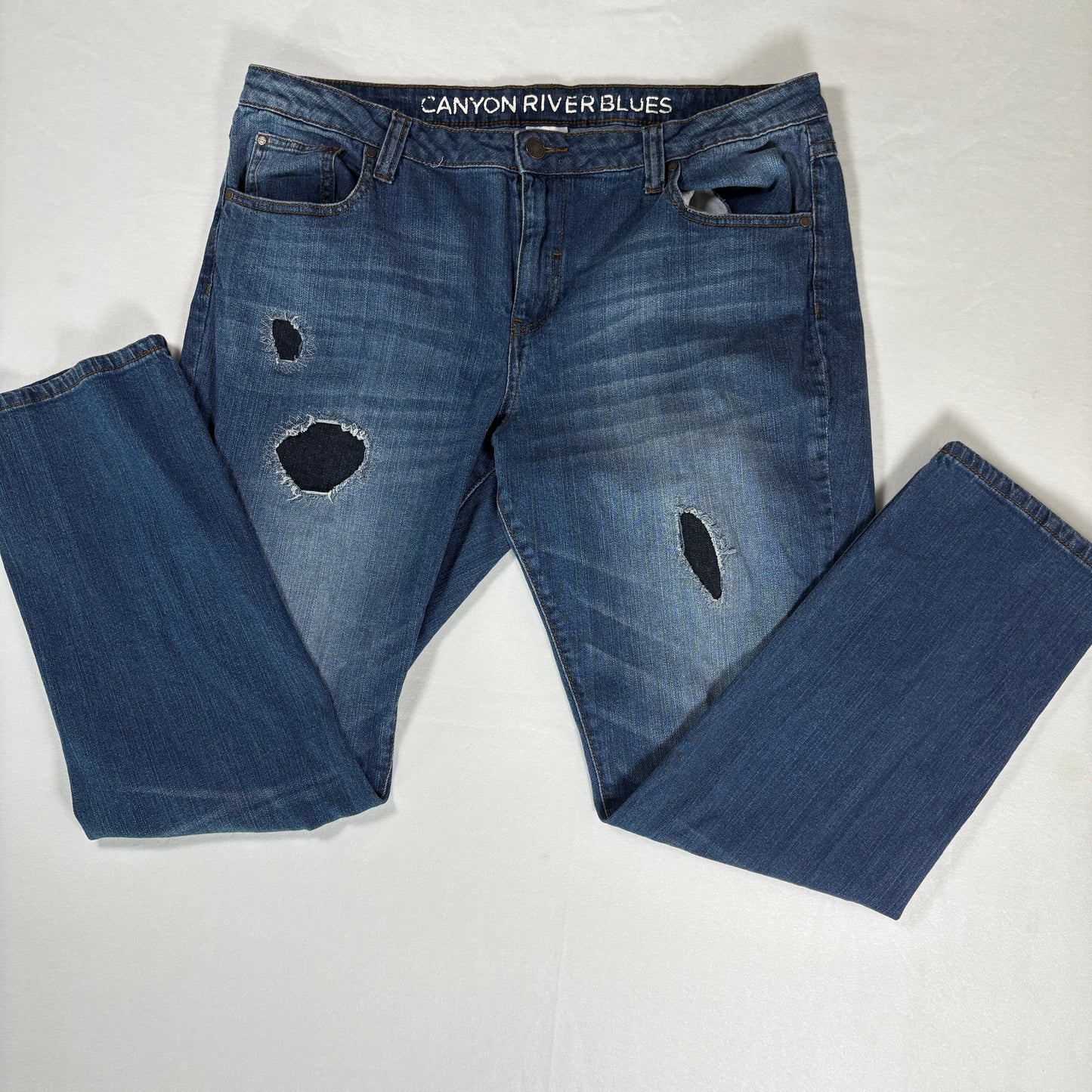 Canyon River Blues Jeans Womens 14 Blue Distressed Ripped Baggy Denim Pants