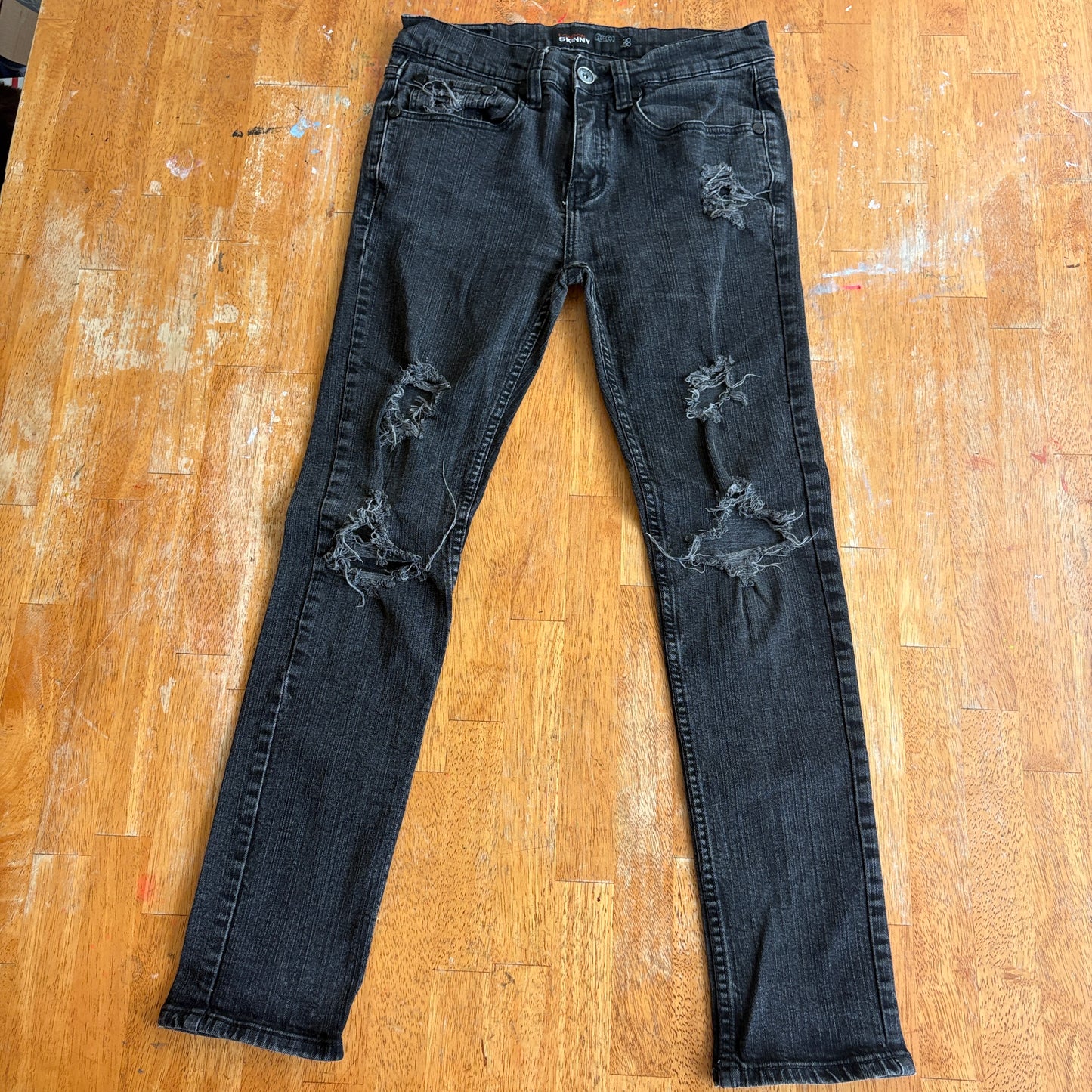 RSQ London Skinny Jeans Mens 30x30 Black Distressed Ripped Stretch Denim Punk