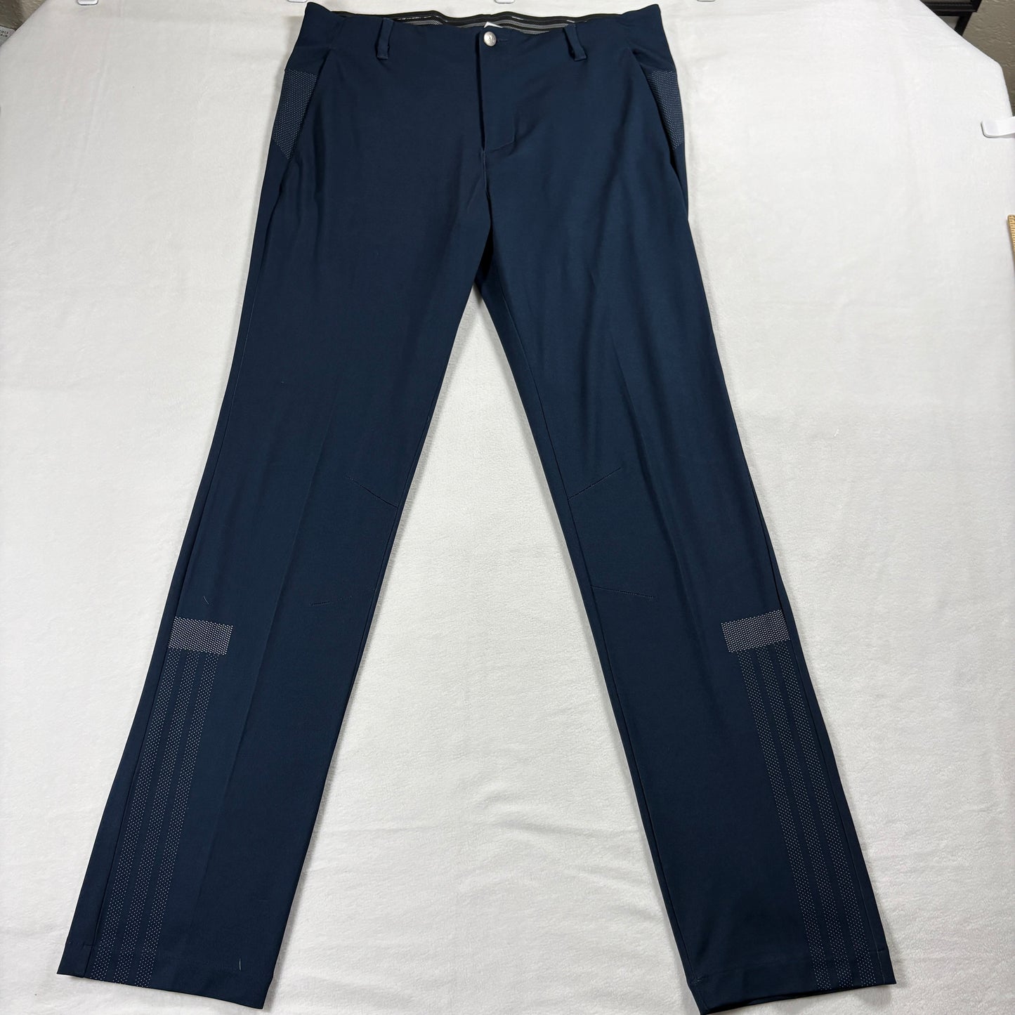 Adidas Mens Pants 34x32 Navy Stretch Golf Performance Mesh Vent Slim Fit Actives!