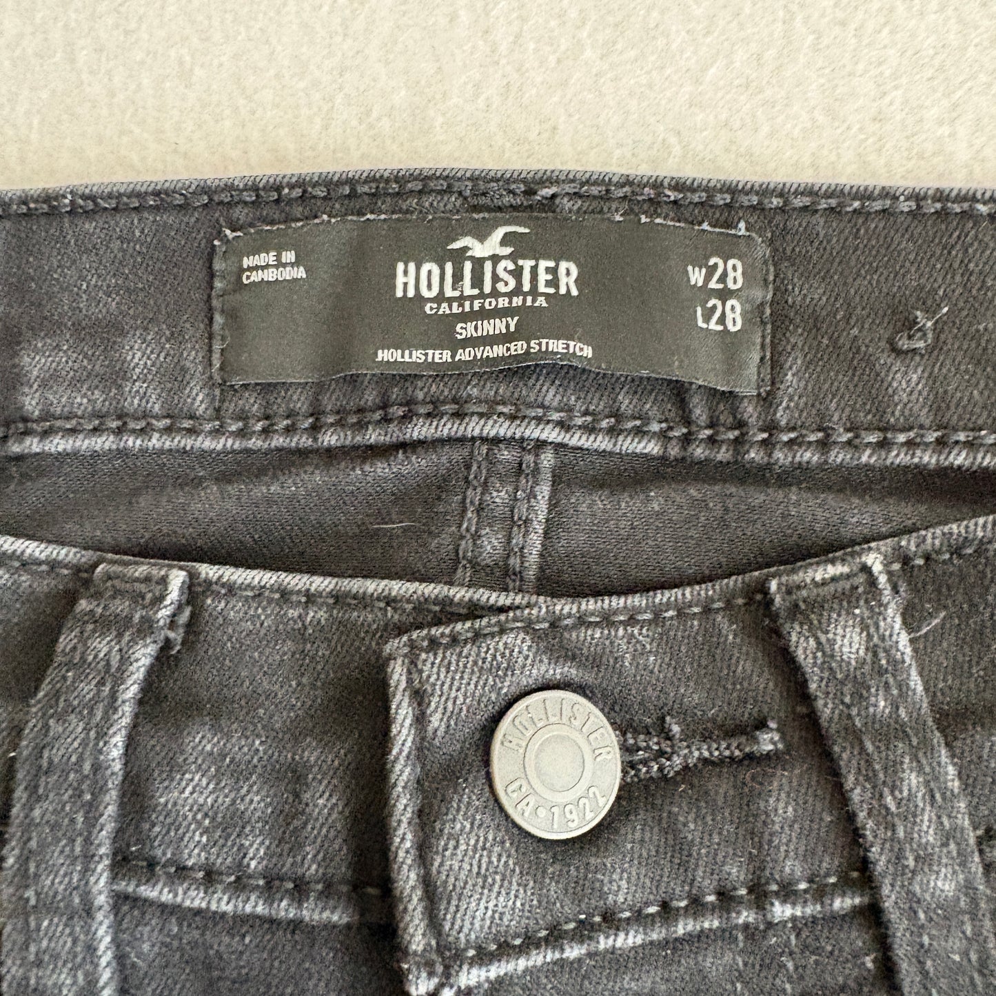 Hollister Jeans Mens 28x28 Black Skinny Fit Advanced Stretch Denim Casual