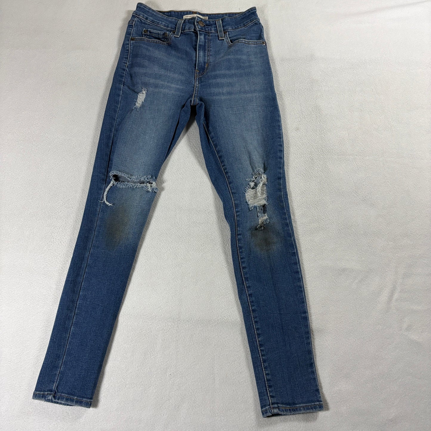 Levi's 721 High Rise Skinny Jeans Womens 26 Distressed Stretch Blue 24x27
