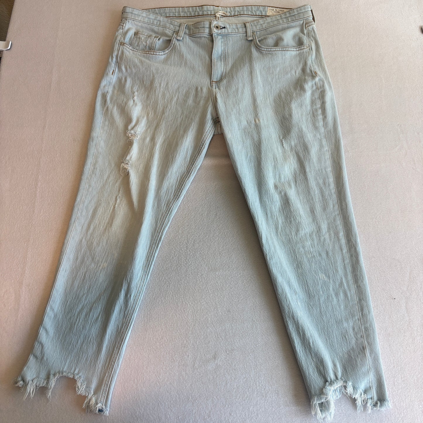 Rag & Bone Melrose Jeans Mens 34 Light Wash Distressed Hem Slim Fit Denim