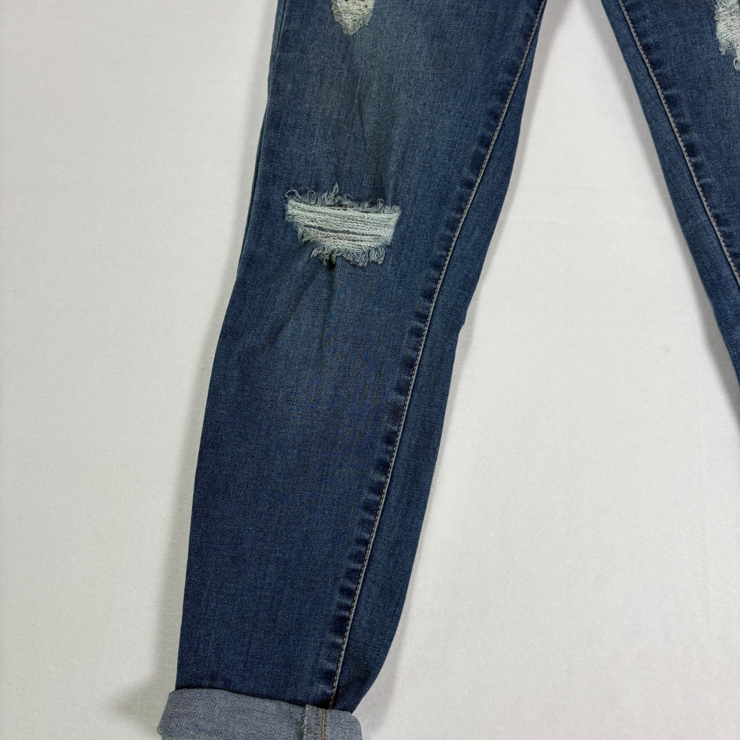 Wax Jean Women’s 7/28 Distressed Skinny Jeans Blue Ripped Stretch Denim Pants