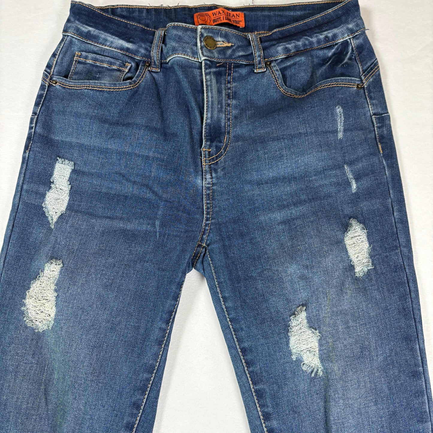 Wax Jean Women’s 7/28 Distressed Skinny Jeans Blue Ripped Stretch Denim Pants
