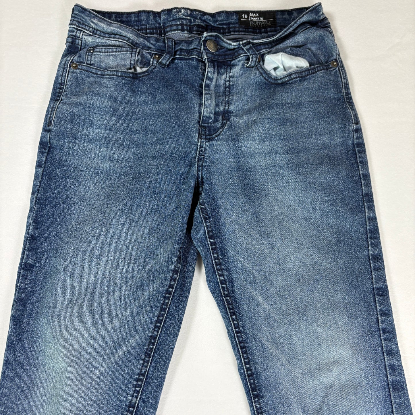 Buffalo David Bitton Men’s 16 Max Skinny Fit Jeans Blue Stretch Denim Faded Wash