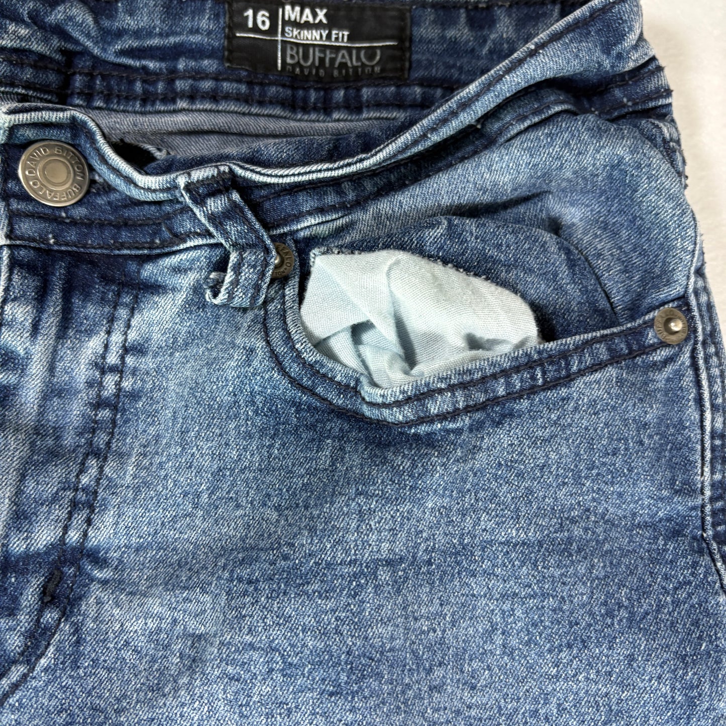 Buffalo David Bitton Men’s 16 Max Skinny Fit Jeans Blue Stretch Denim Faded Wash