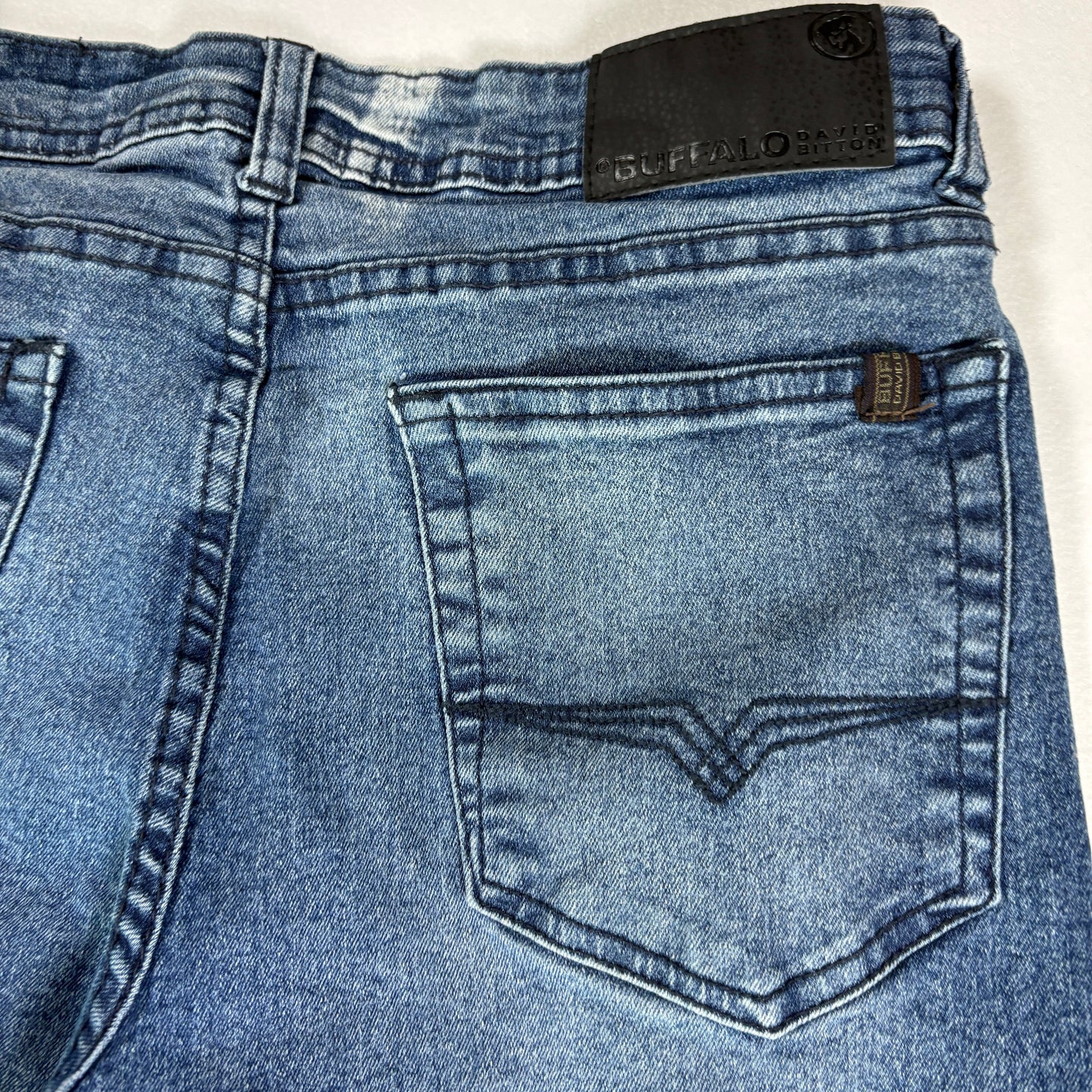 Buffalo David Bitton Men’s 16 Max Skinny Fit Jeans Blue Stretch Denim Faded Wash