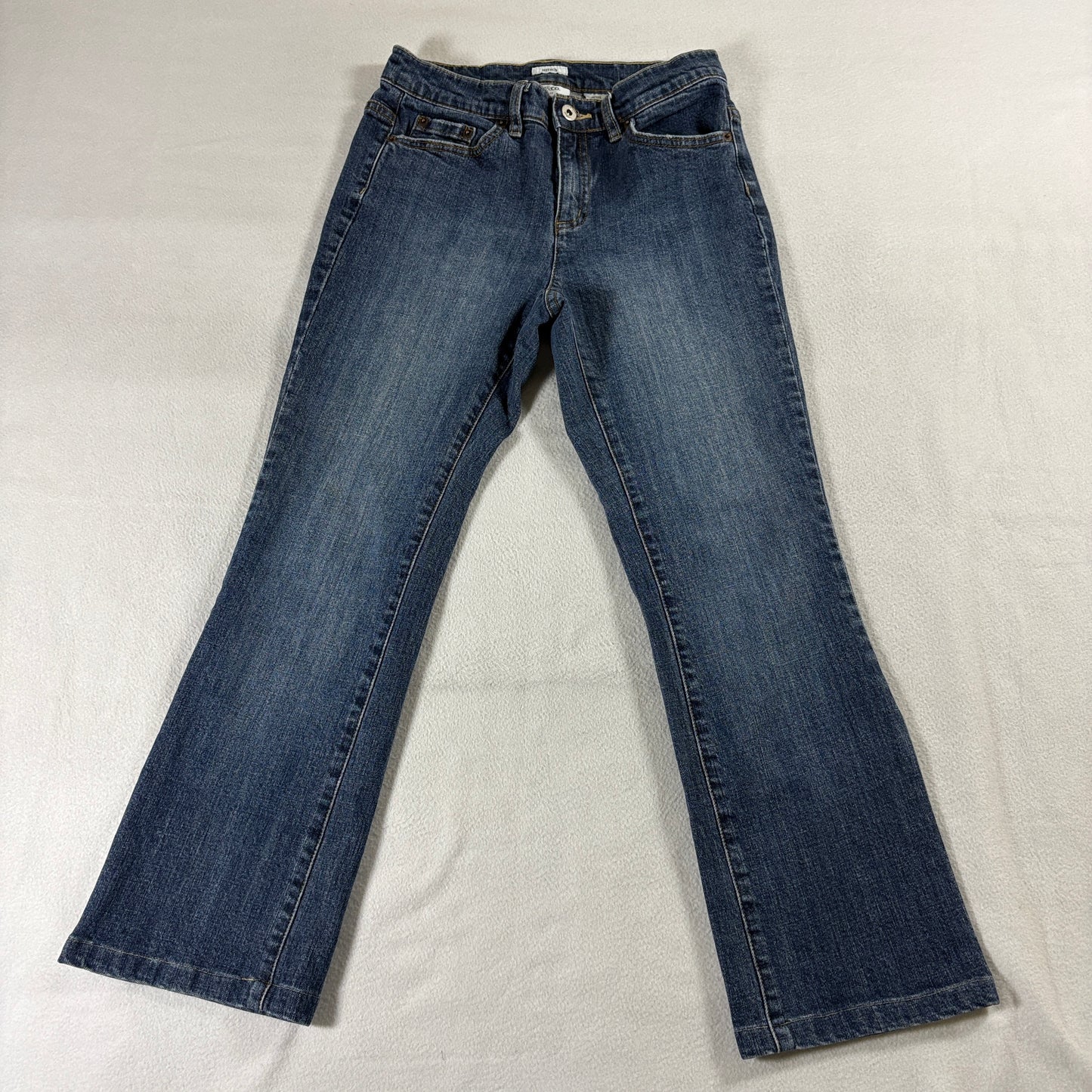 Liz & Co Petite Bootcut Stretch Jeans Tag 4 Short Fits Like 26x25 Blue Denim Y2K