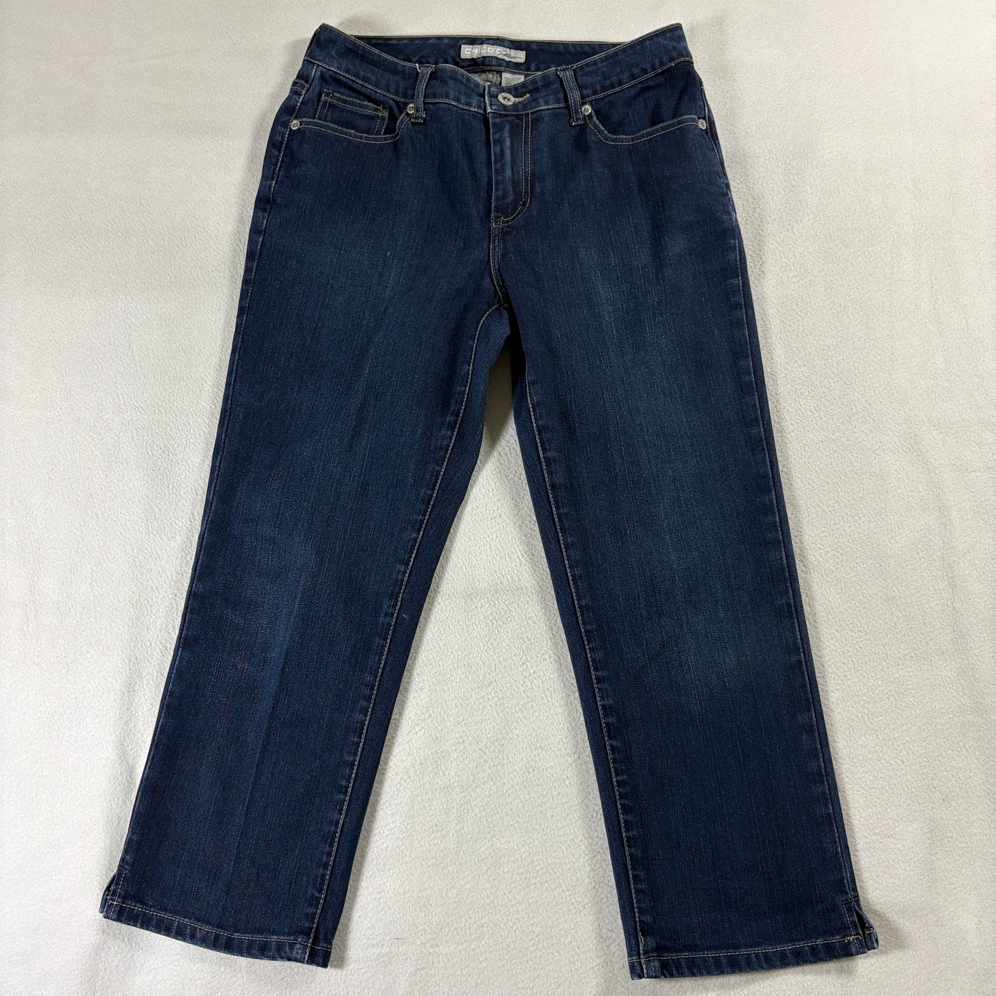 Chico's Platinum Jeans Size 0.5 Fits Like 28x22 Straight Dark Wash Stretch