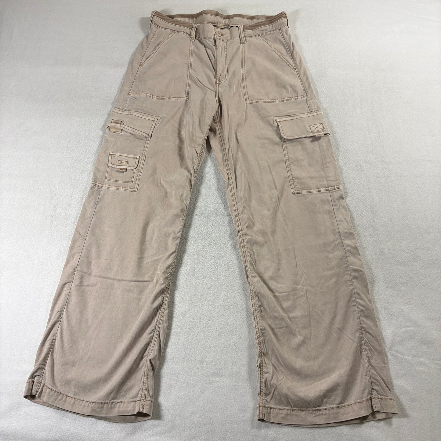 American Eagle Cargo Pants Size 10 Regular Fits Like 33x30 Beige Wide Leg Y2K