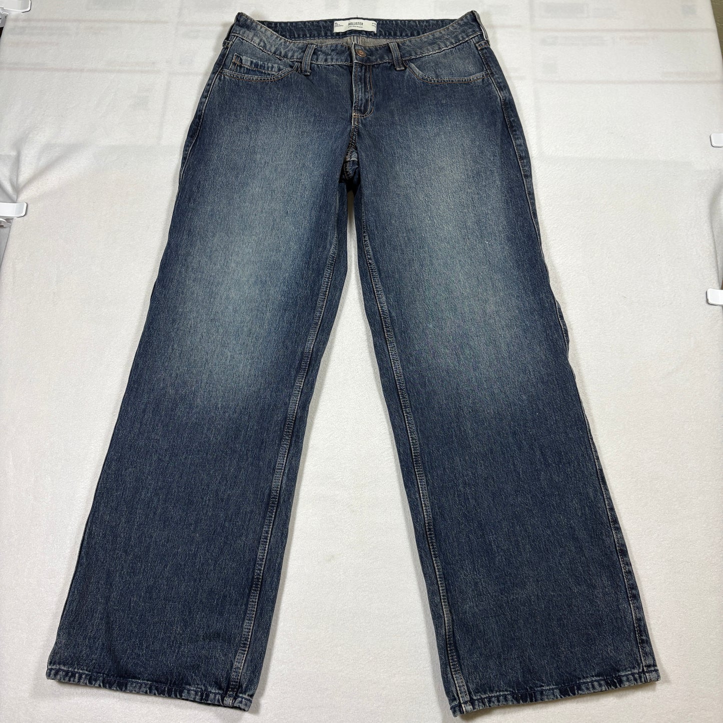 Hollister Low Rise Baggy Jeans Womens 10L W30 Long Blue Y2K Wide Leg Denim