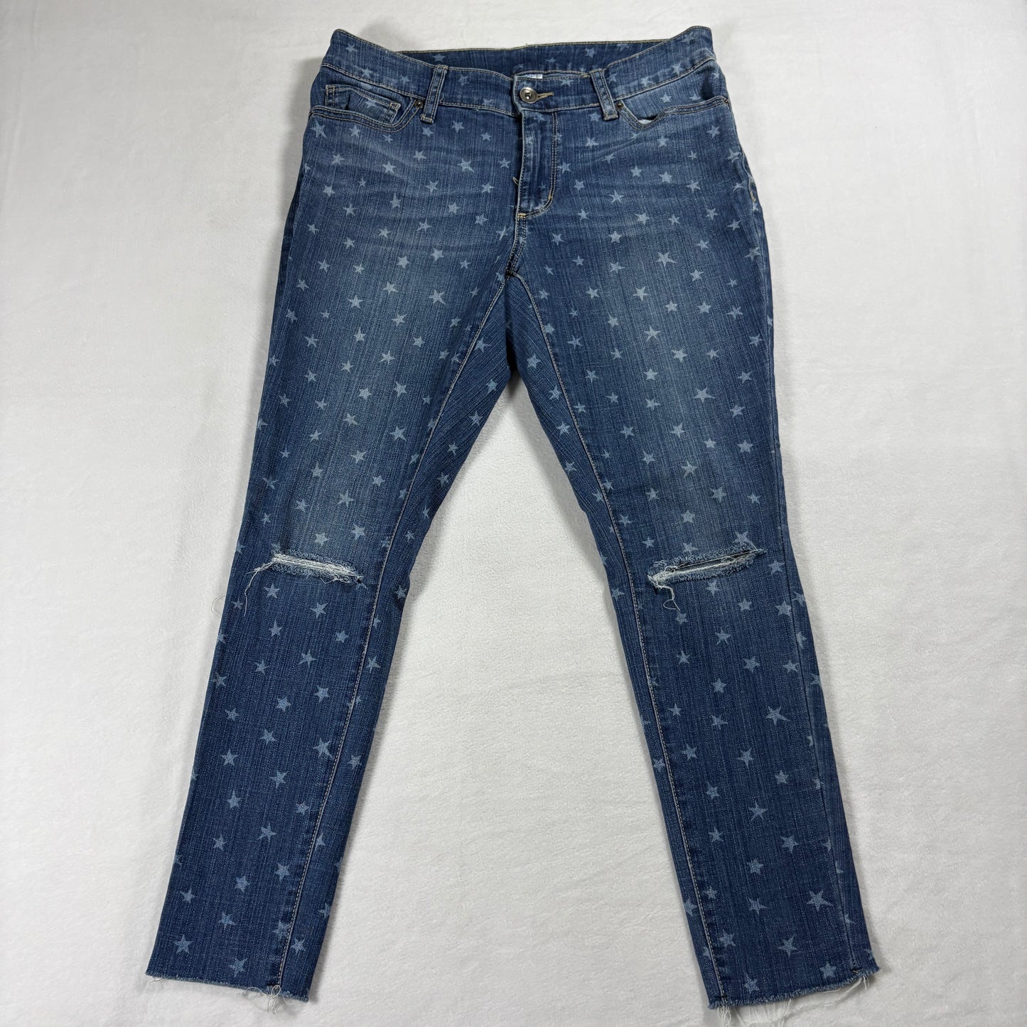 Time And Tru Jeans Womens Size 10 Star Print Distressed Skinny Denim Pants Fit!!