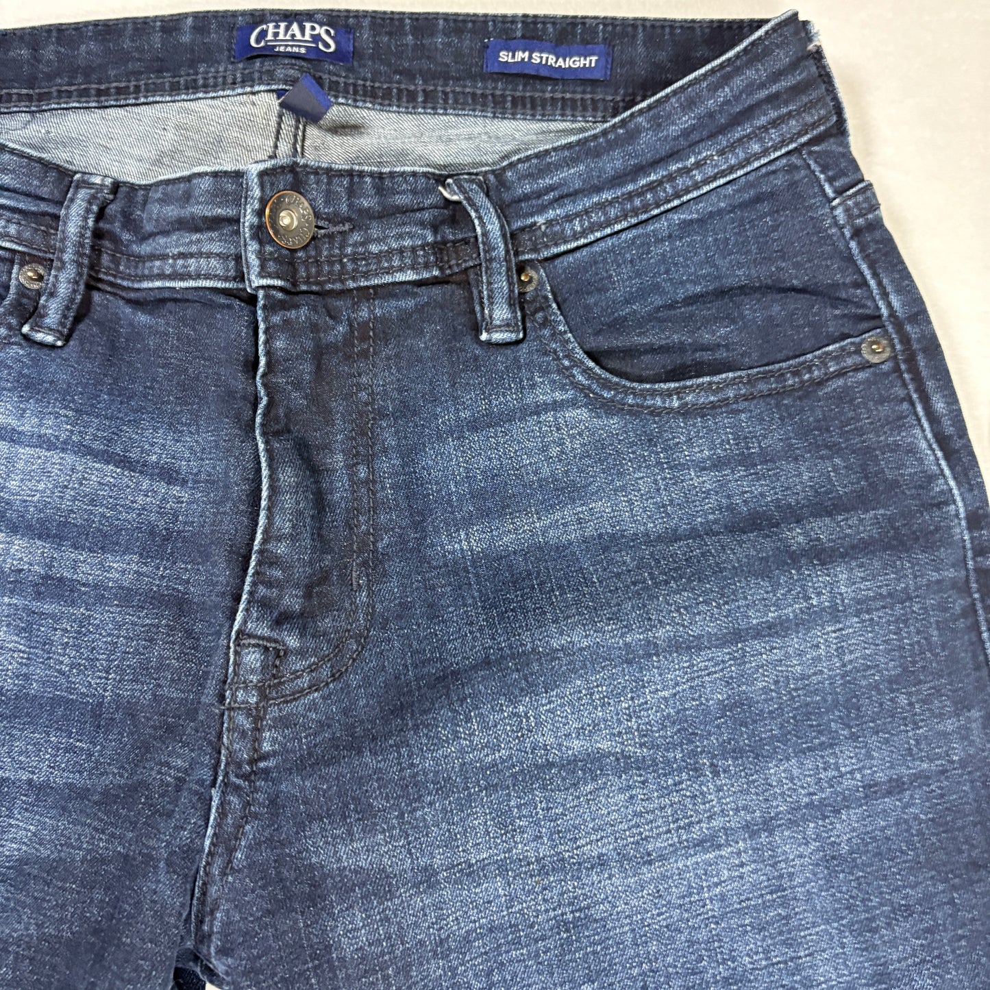 Chaps Jeans Mens 32x32 Slim Straight Dark Wash Denim Classic Five Pocket Pants