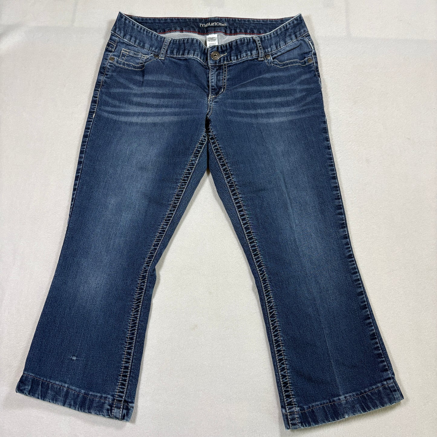 Maurices Womens Jeans L Short Blue Denim Stretch Bootcut Mid Rise Casual Pants