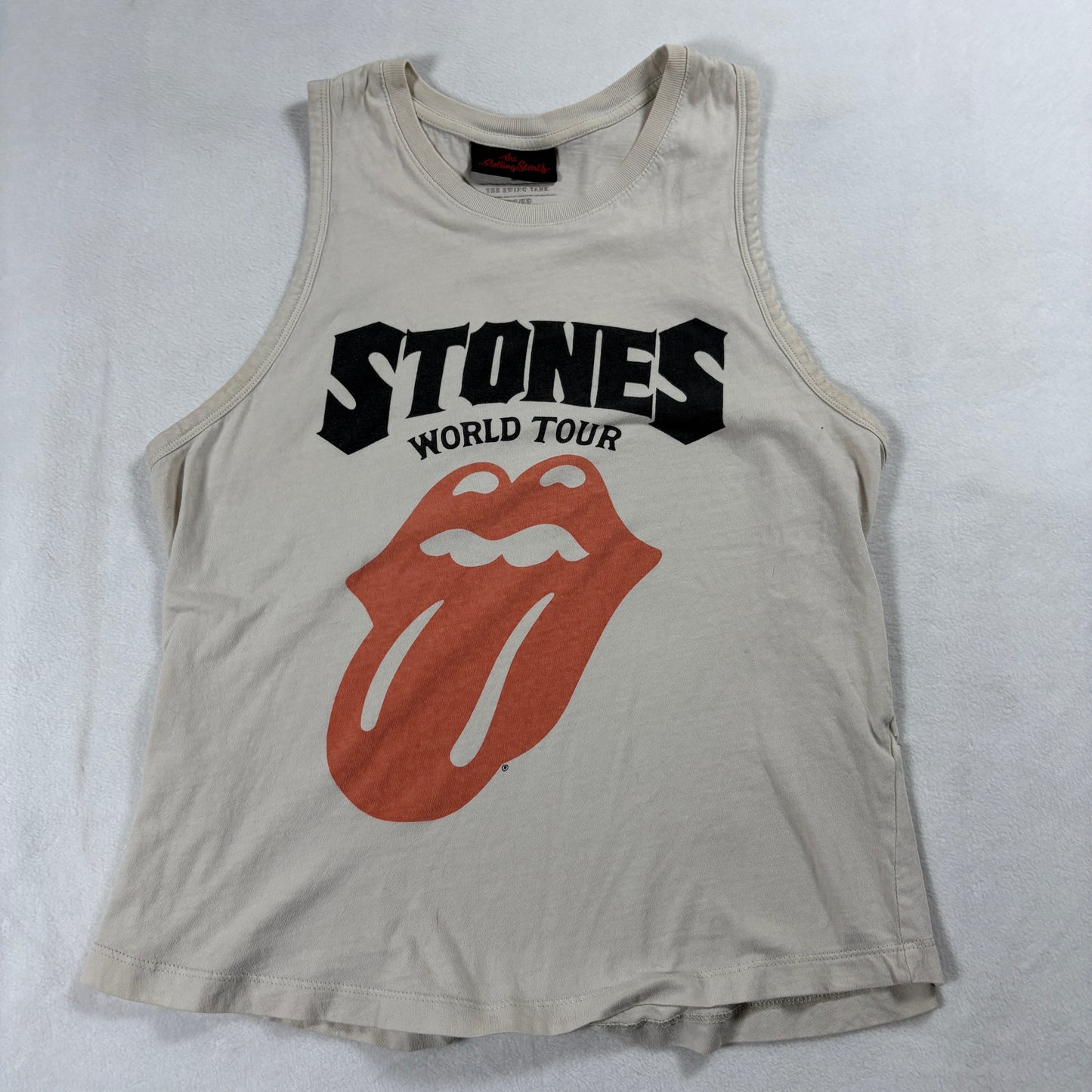 Vintage Rolling Stones Tank Top Mens XS Beige World Tour Graphic Band Tee Shirt