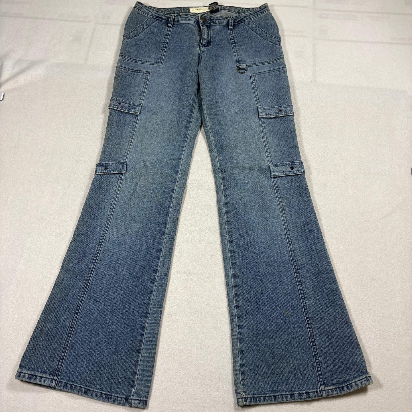 Younique Jeans Womens 5 Cargo Flare Blue Denim Y2K Utility Streetwear Pants