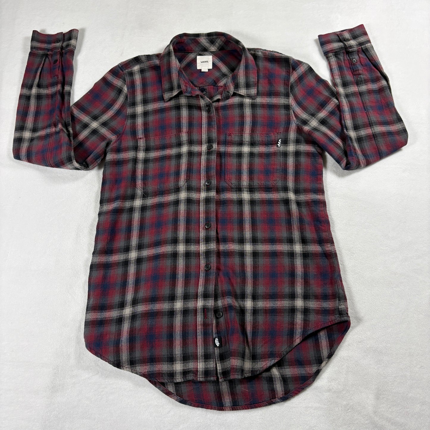 Vans Flannel Shirt Womens S Red Black Plaid Grunge Streetwear Skate Vintage Y2K!