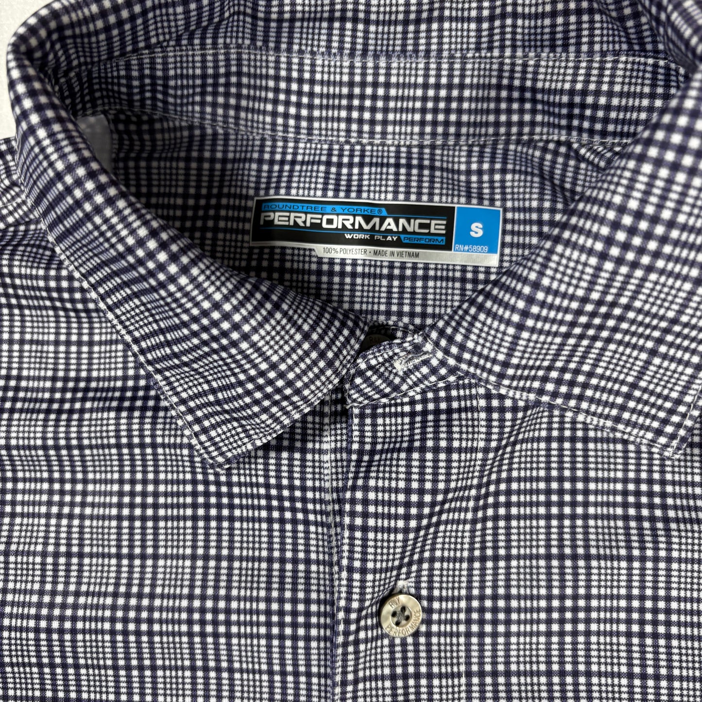 Roundtree & Yorke Polo Shirt S Navy Check Performance Golf Casual Short Sleeve