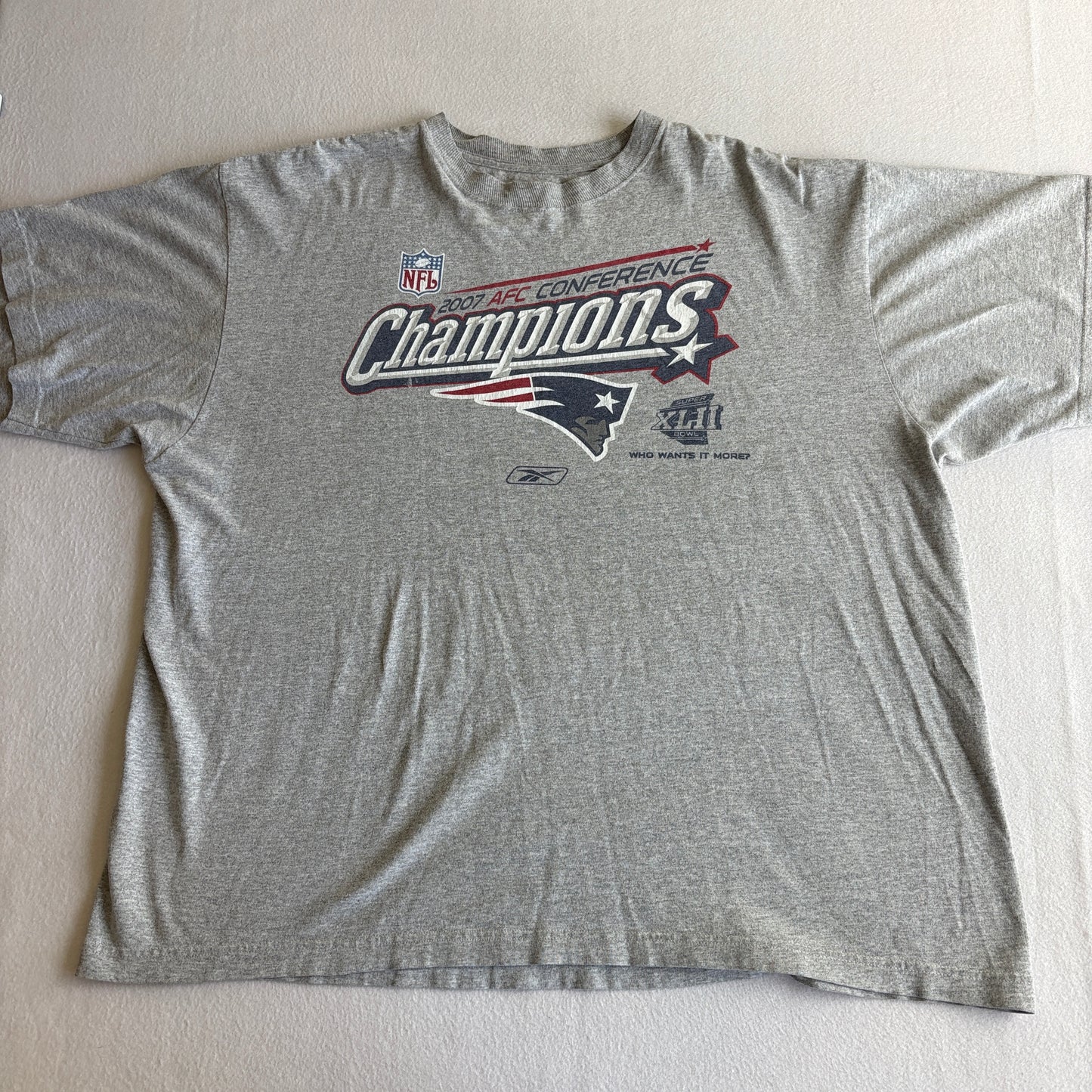 Reebok New England Patriots 2007 AFC Champions NFL Graphic T Shirt Gray Mens 2XL Tee