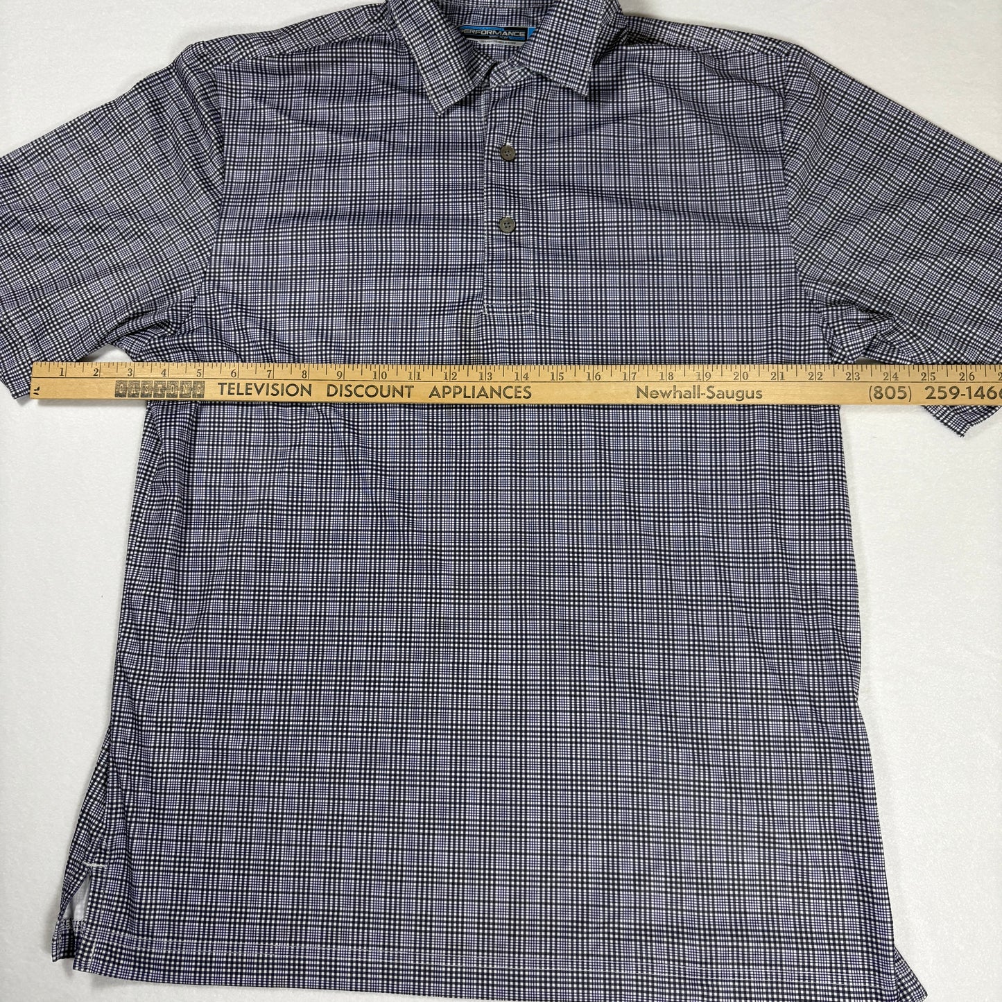 Roundtree & Yorke Polo Shirt S Navy Check Performance Golf Casual Short Sleeve