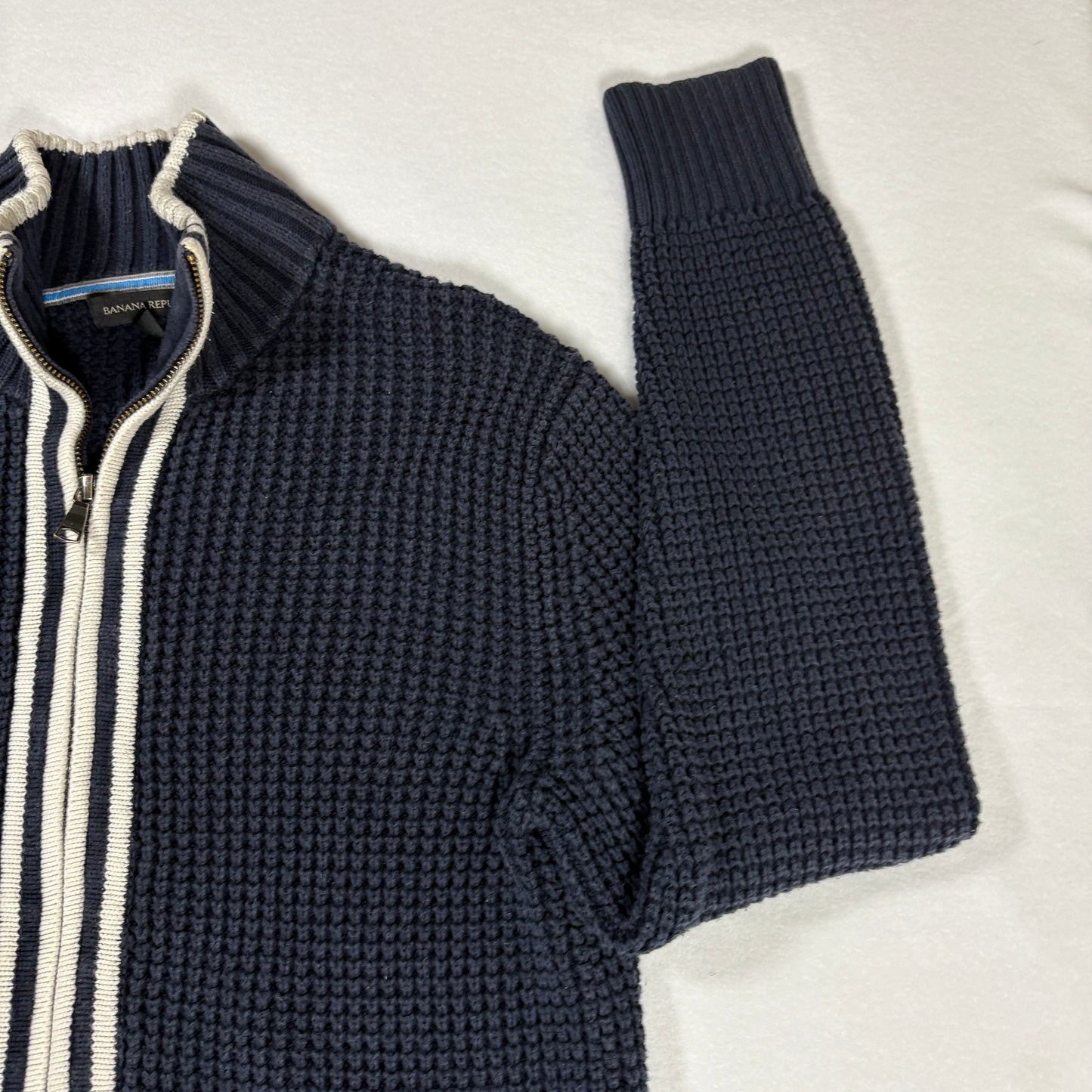 Banana Republic Sweater S Navy Full Zip Knit Cardigan Jacket Chunky Cotton Blend