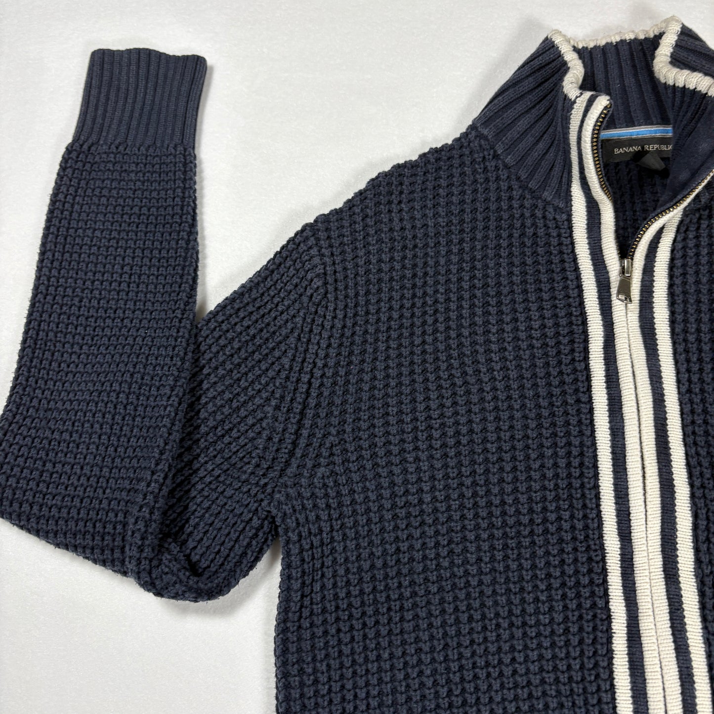 Banana Republic Sweater S Navy Full Zip Knit Cardigan Jacket Chunky Cotton Blend