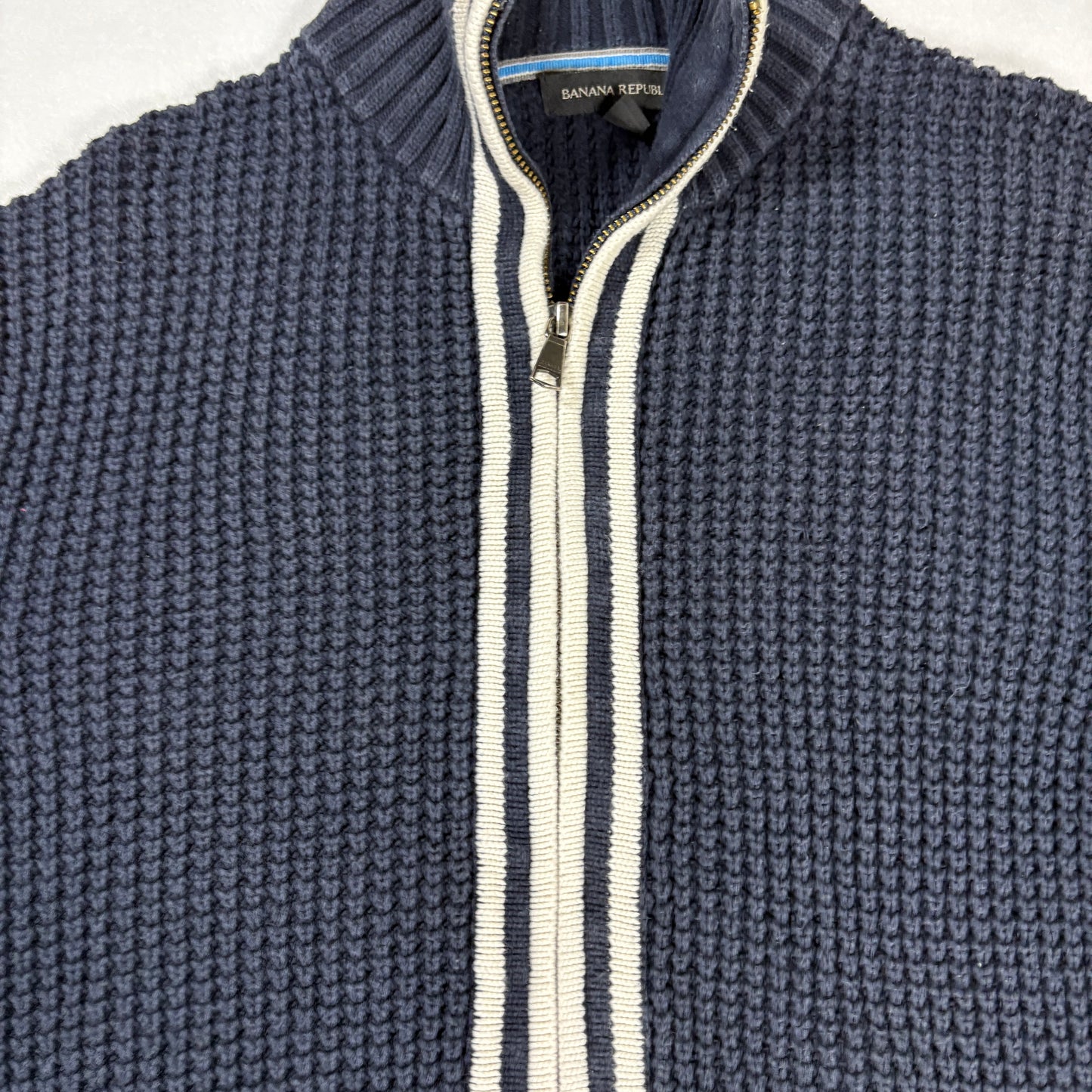 Banana Republic Sweater S Navy Full Zip Knit Cardigan Jacket Chunky Cotton Blend