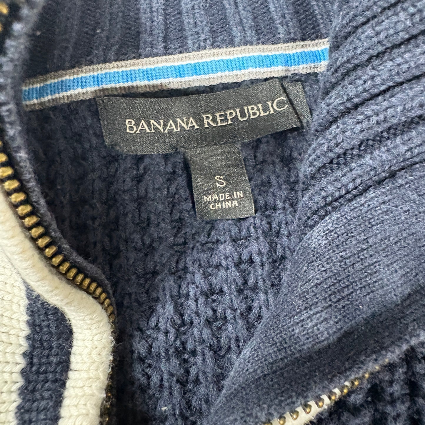 Banana Republic Sweater S Navy Full Zip Knit Cardigan Jacket Chunky Cotton Blend