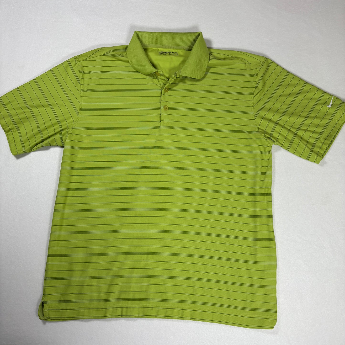 Nike Golf Polo Shirt Mens M Green Striped Dri-Fit Performance Short Sleeve