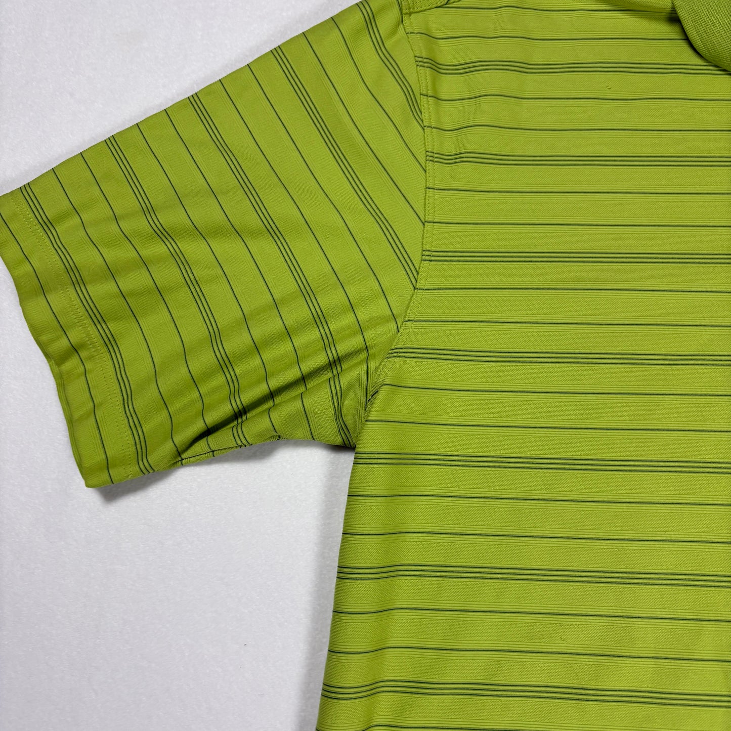 Nike Golf Polo Shirt Mens M Green Striped Dri-Fit Performance Short Sleeve